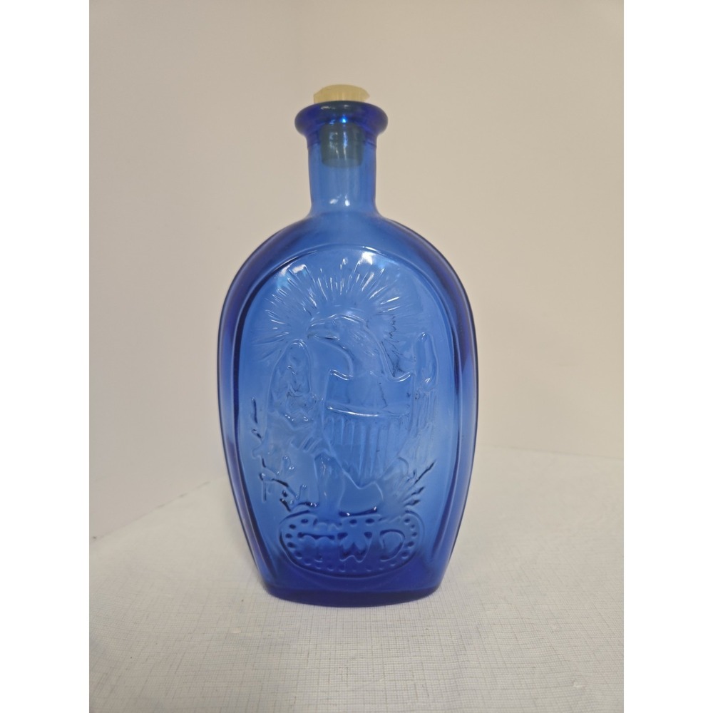 Vintage Franklin TWD Cobalt Blue Glass Bottle Ship Eagle Flask Reproduction #5‎